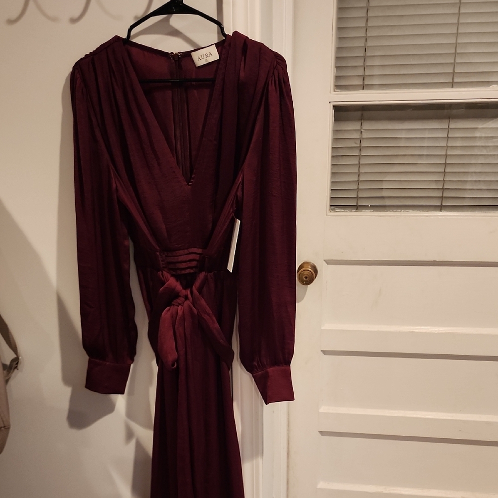 Elegant Burgundy Long Sleeve Jumpsuit